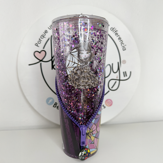 Vaso Acrílico Zipper Snow Globe M. Addams (Glow in the dark)