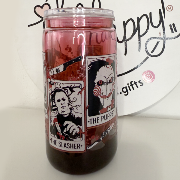 Vaso Tipo Lata de acrilico de 16 oz Personajes de Halloween Mod.1