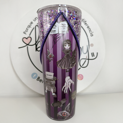 Vaso Acrílico Zipper Snow Globe M. Addams (Glow in the dark)