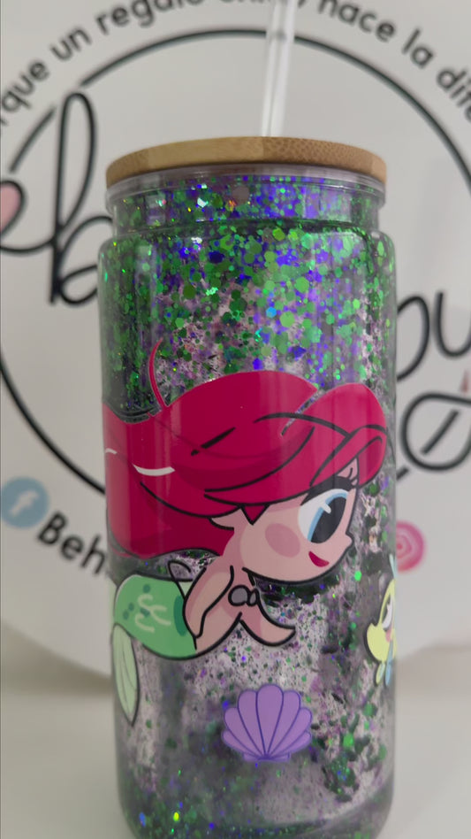 Vaso Lata de 20 oz Snow Globe Sirena y pez