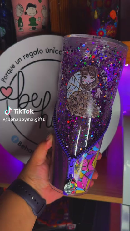 Vaso Acrílico Zipper Snow Globe M. Addams (Glow in the dark)