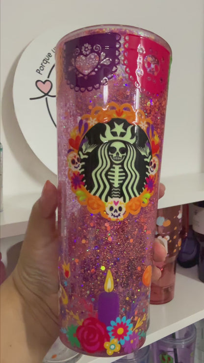 Vaso Acrílico Snow Globe Día de Muertos