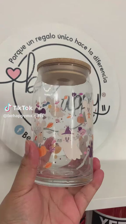 Vaso de vidrio de 16 oz Ratones Fantasmas Halloween