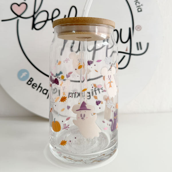 Vaso de vidrio de 16 oz Ratones Fantasmas Halloween