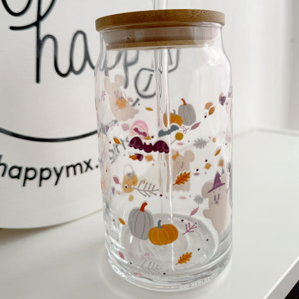 Vaso de vidrio de 16 oz Ratones Fantasmas Halloween