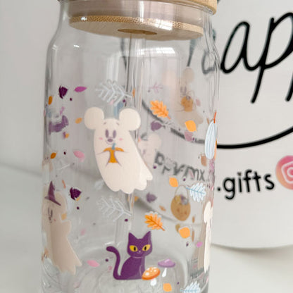 Vaso de vidrio de 16 oz Ratones Fantasmas Halloween