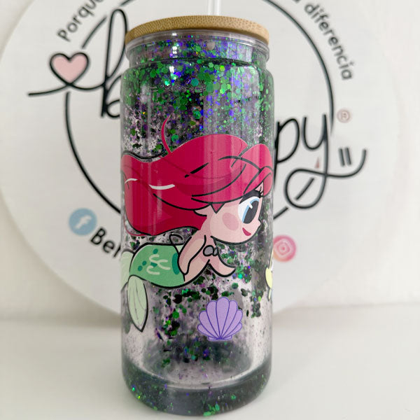 Vaso Lata de 20 oz Snow Globe Sirena y pez
