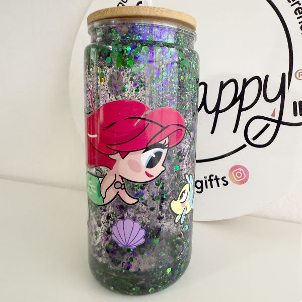 Vaso Lata de 20 oz Snow Globe Sirena y pez