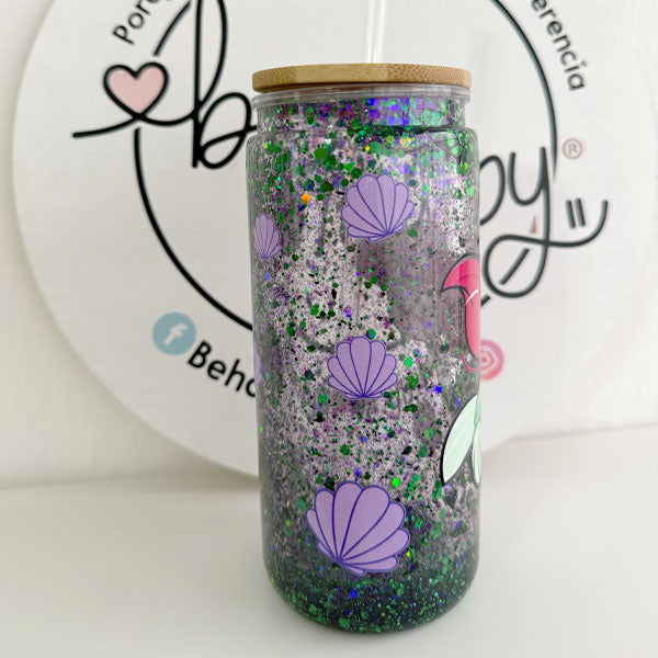 Vaso Lata de 20 oz Snow Globe Sirena y pez