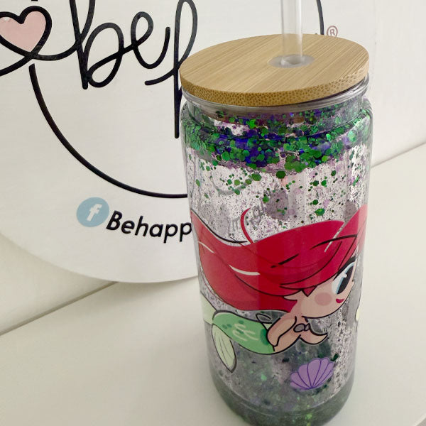 Vaso Lata de 20 oz Snow Globe Sirena y pez