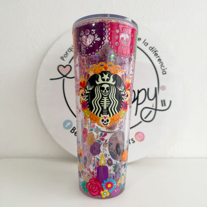 Vaso Acrílico Snow Globe Día de Muertos