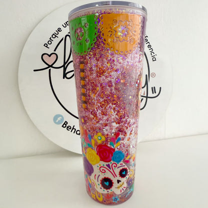 Vaso Acrílico Snow Globe Día de Muertos